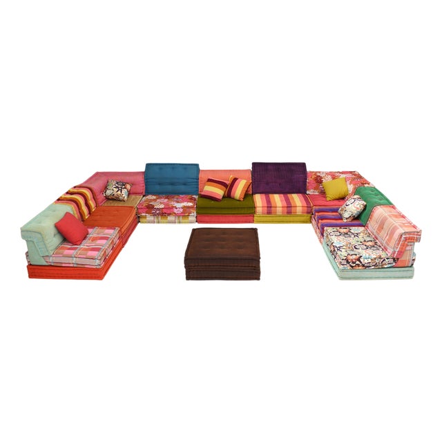 Large Mah Jong Sofa in Original Fabric attributed to Hans Hopfer for Roche Bobois, 1980s, Set of 35 For Sale