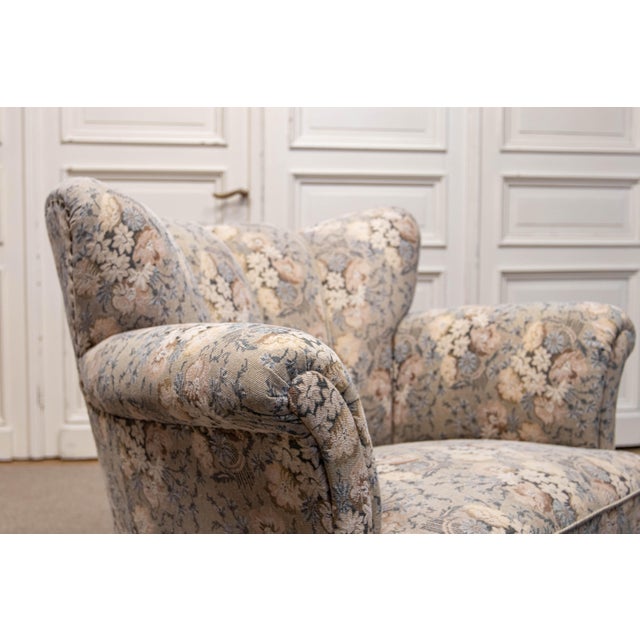Vintage Danish Wingback Chair with Jacquard Fabric, 1940s For Sale - Image 10 of 15