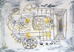 "Time Machine" Contemporary Minimalist Mixed-Media Painting by Jos De La Paz