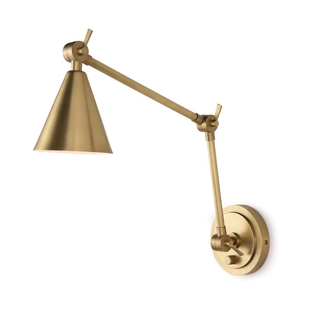 Metal Regina Andrew Sal Task Sconce in Natural Brass For Sale - Image 7 of 7