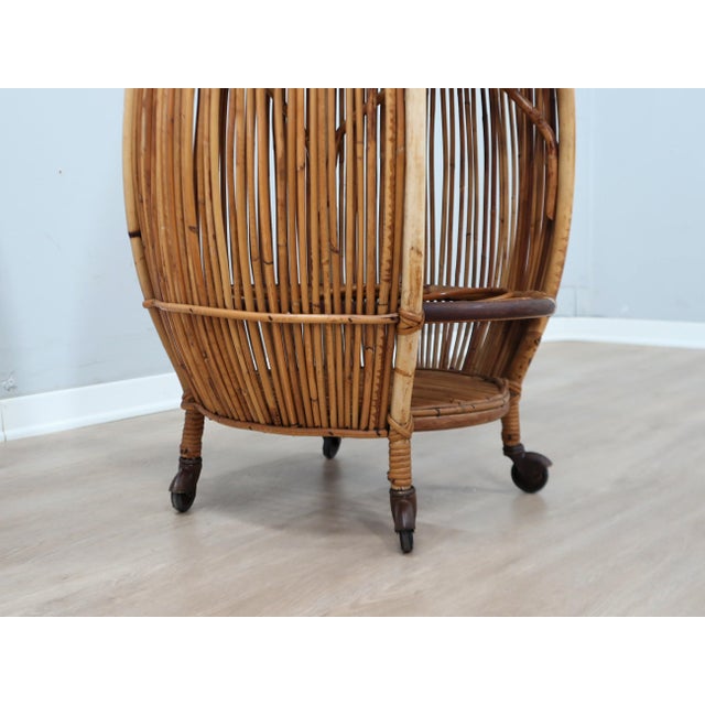 Vintage Italian Rattan Barrel Bar Cart, 1960s For Sale - Image 6 of 12