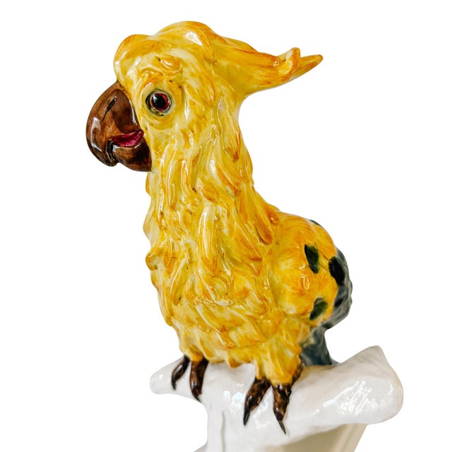 Vintage Large Italian Majolica Ceramic Cockatoo Parrot Sculpture For Sale - Image 9 of 17