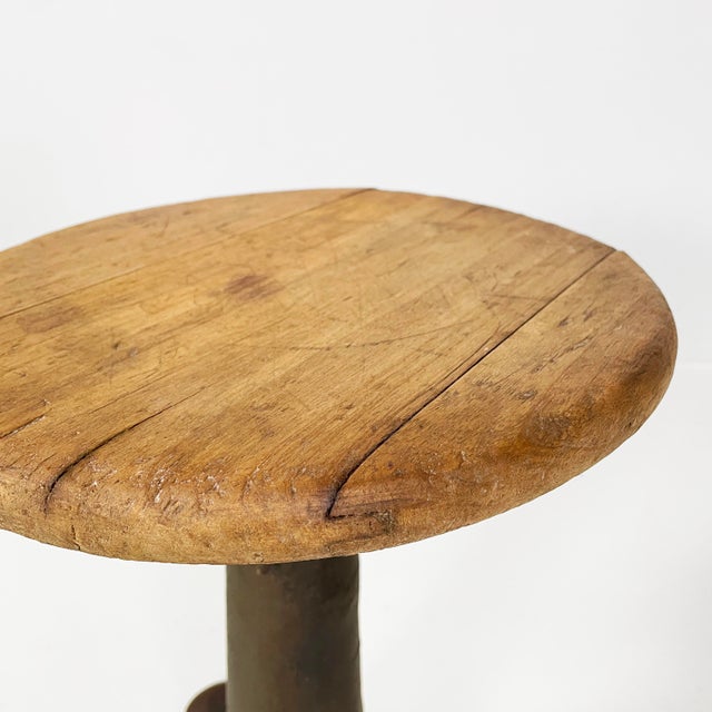 Industrial Industrial Italian Wood and Cast Iron Stool by Singer, 1930s For Sale - Image 3 of 14
