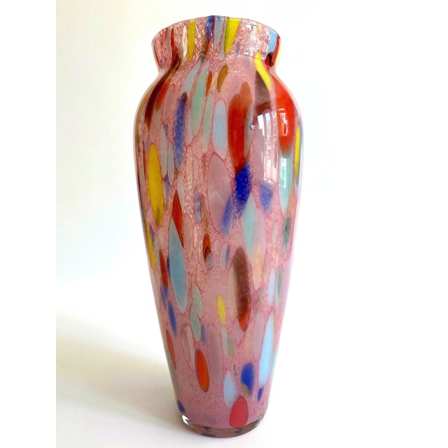 Vintage 1980's Post Modern Abstract Hand Blown Studio Art Glass Multicolor Tall Flower Vase For Sale - Image 9 of 13