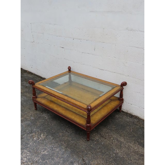 Traditional Maitland Smith Glass Top and Leather Cocktail Coffee Table 6333 For Sale - Image 3 of 15