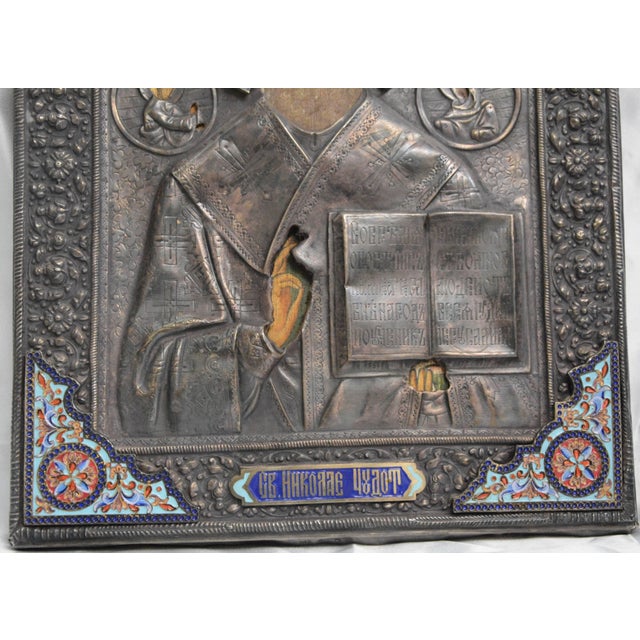 19th Century Russian Enameled Sterling Silver Icon For Sale - Image 4 of 8