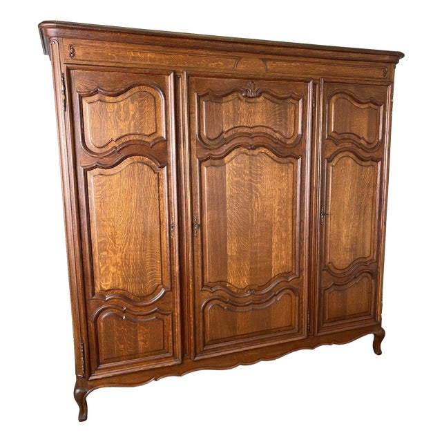 Vintage French Louis XVI Style Wardrobe in Oak For Sale
