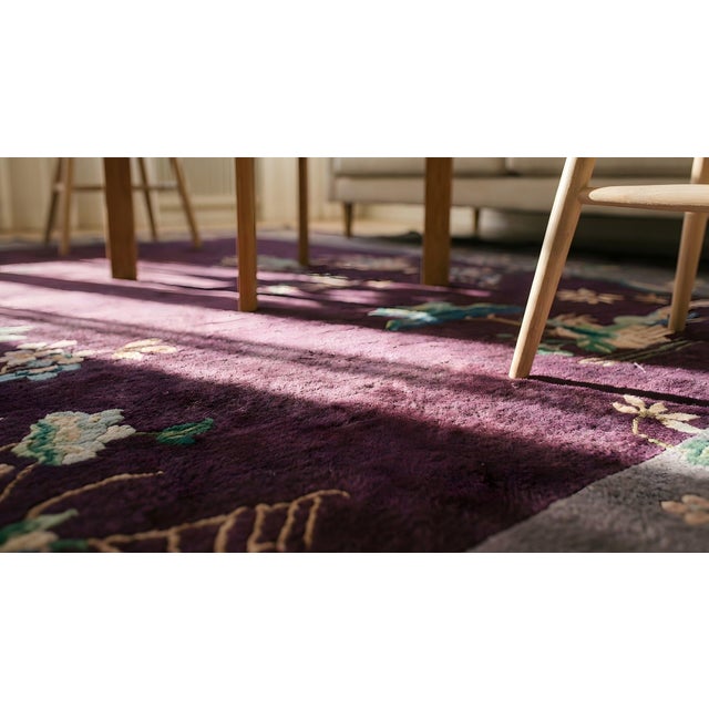 Purple 1920s Purple Gray Floral Handknotted Antique Chinese Art Deco Rug 8' X 10'10" Wool Carpet For Sale - Image 8 of 8