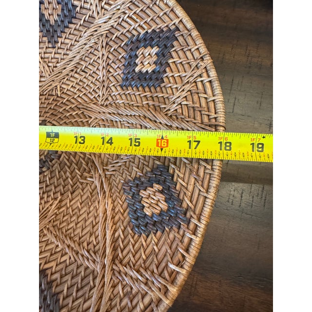 Vintage Handwoven Wall Basket - 18" Southwestern Boho Basket Tray With Diamond Motif & Spiral Center For Sale - Image 4 of 10