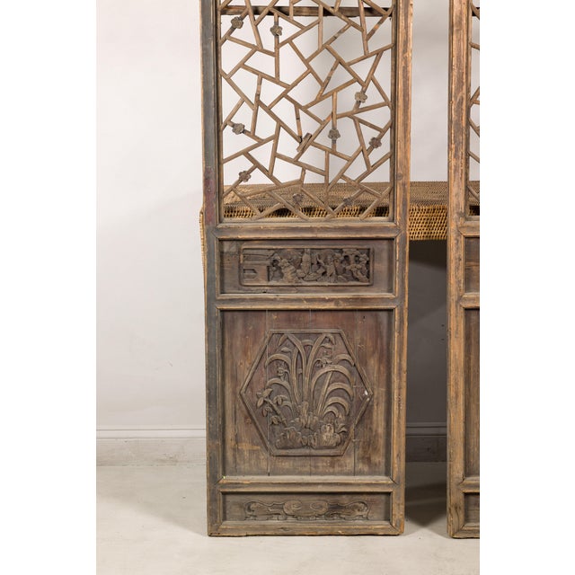 Late 19th Century Pair of Chinese Hand-Carved Lattice Architectural Panels, circa 1900 For Sale - Image 5 of 18