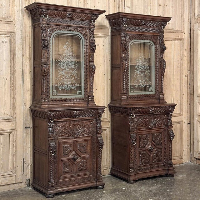 Mid 19th Century Pair 19th Century Flemish Bookcases With Etched Glass For Sale - Image 5 of 18