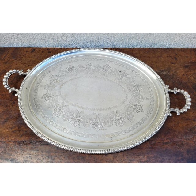 Vintage Silver Metal Tray For Sale - Image 17 of 17
