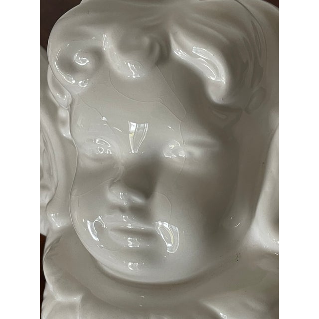 1960s Vintage Boho Hollywood Regency White Ceramic Angel Wall Sculpture For Sale - Image 4 of 4