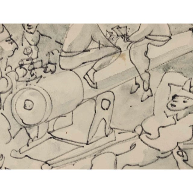 Black marker pen and watercolor on paper realized by Mino Maccari in the mid-20th Century. Hand signed. Very good...