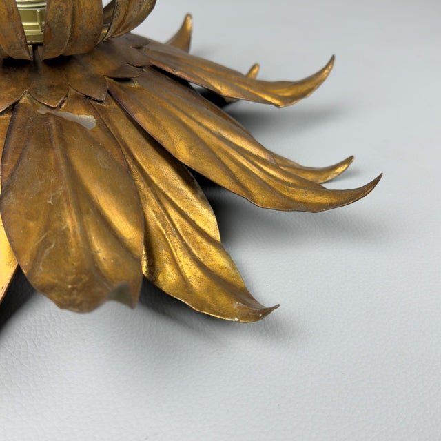 Wrought Iron Ceiling Lamp with Gold Flower, 1970s For Sale - Image 7 of 10