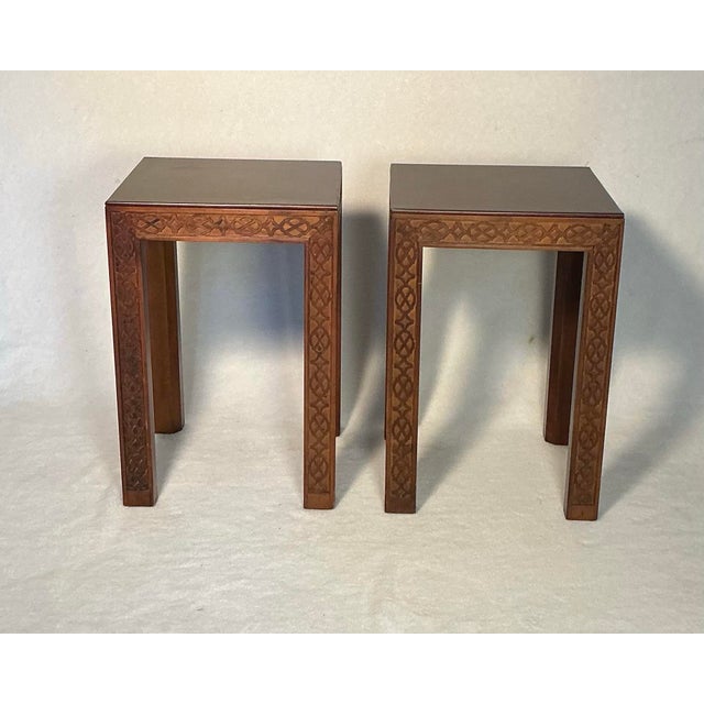 Henredon Vintage Henredon Chinese Chippendale Style Mahogany Side Table Set- A Pair For Sale - Image 4 of 12