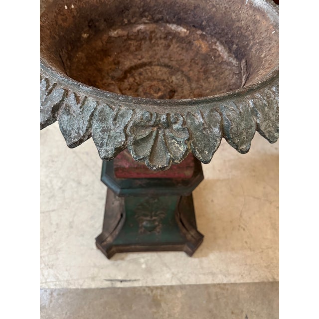 Red 19th Century Victorian Cast Iron Urn With Plinth Base For Sale - Image 8 of 13