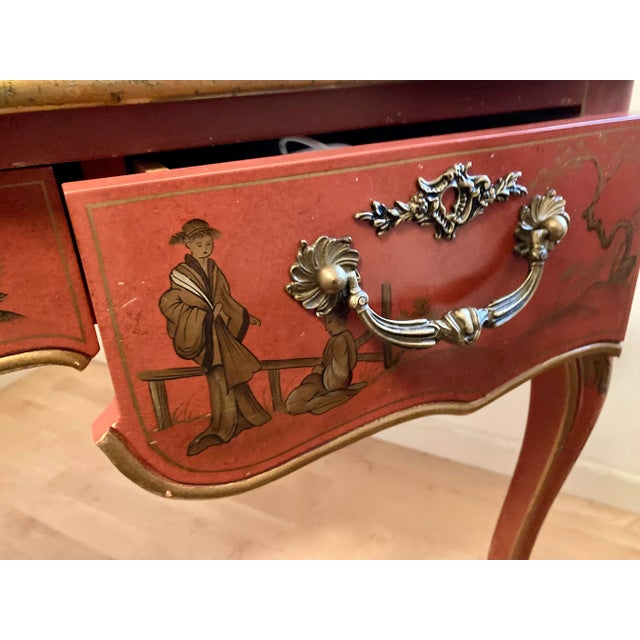 Vintage Baker Queen Anne Scarlet Japanned Desk/ Bureau Plat Conforming Chair For Sale In San Francisco - Image 6 of 12