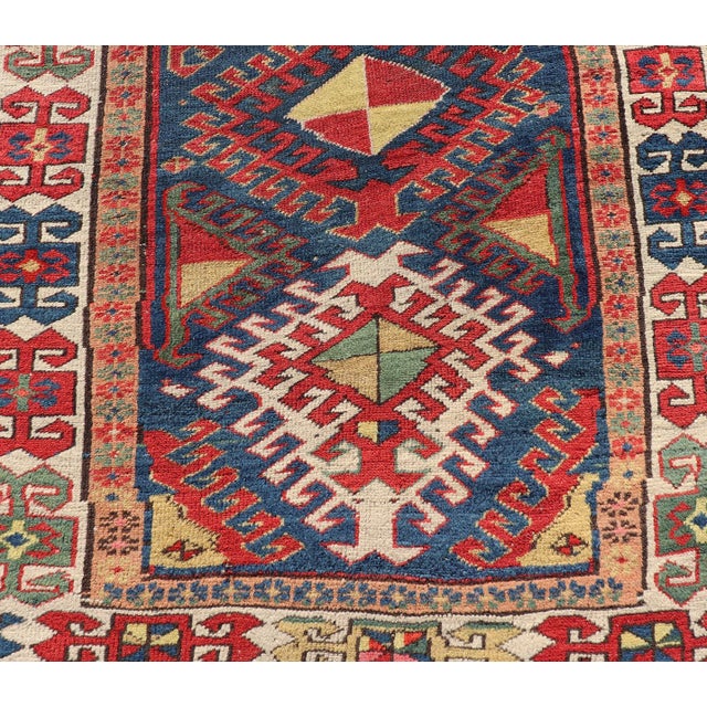 Blue Antique Caucasian Kazak Runner Featuring Intricate Medallion Patterns 3'8 X 10'2 For Sale - Image 8 of 12
