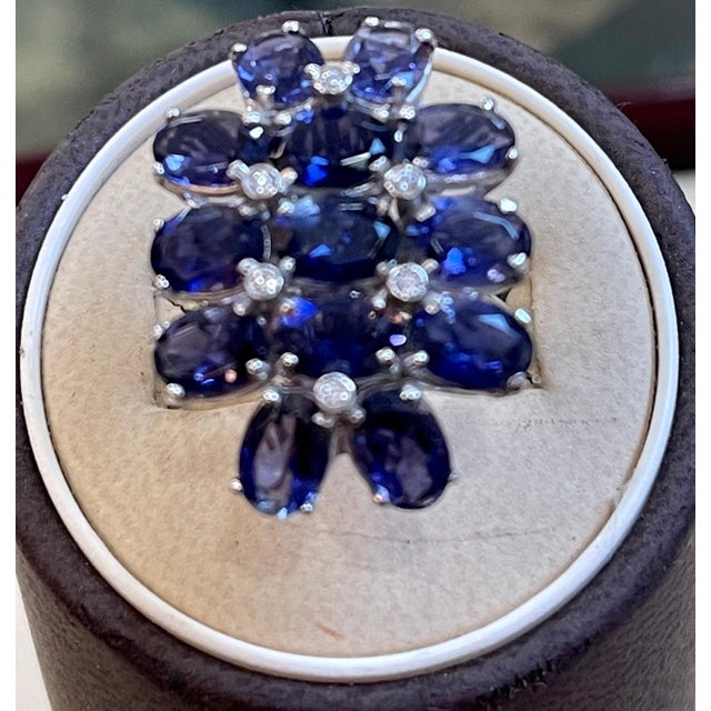 10 Carat Natural Iolite and Diamond Cocktail Ring in 18 Karat White Gold Estate For Sale - Image 18 of 18