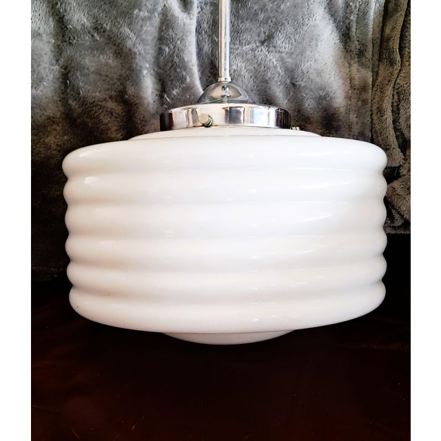 Silver Art Deco Pendant Light in Opaline Glass, 1920s For Sale - Image 8 of 11