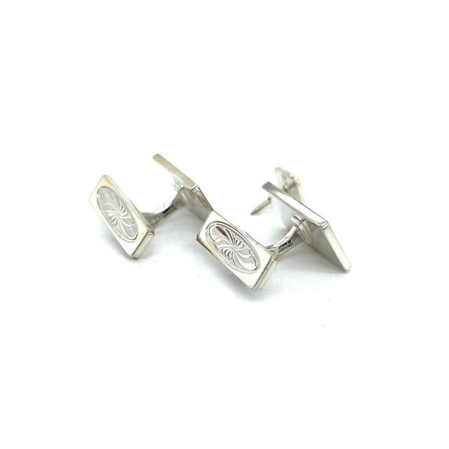 Georg Jensen 1990s Georg Jensen Estate Mens Cufflinks Set With Tie Pin Without Back of Tie Pin Silver, 3 Pieces For Sale - Image 4 of 9