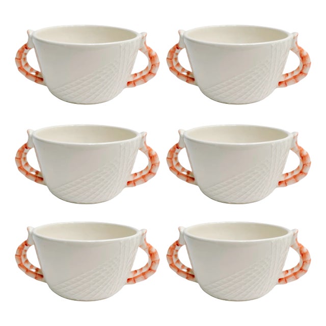 1980s Coastal Shafford Shrimp Tail Soup Bowls - Set of 6 For Sale