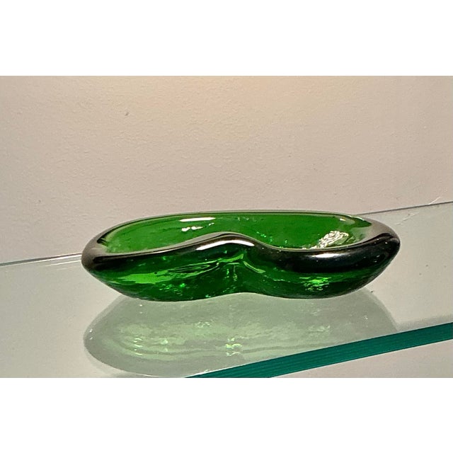 Green Vintage Blenko Green Art Glass Kidney Shaped Bowl, Circa 60s For Sale - Image 8 of 9