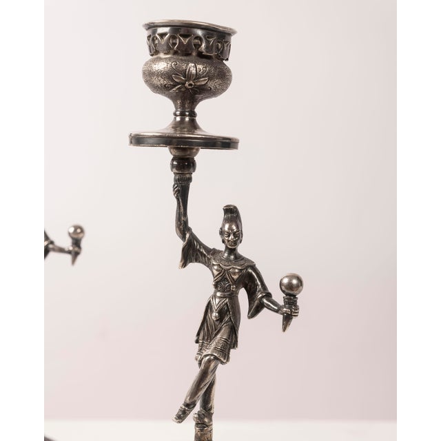European Figurative Candlesticks in Silver-Plated Metal, Set of 2 For Sale - Image 9 of 9
