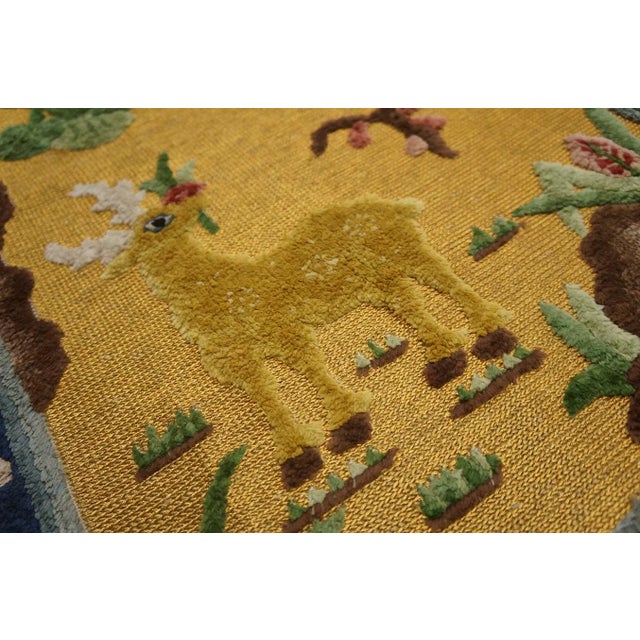1930s 1930s Yellow Gold Scene Figural Antique Chinese Silk & Metallic Thread Rug 2'7" X 4'2" Wool Knotted Carpet For Sale - Image 5 of 12