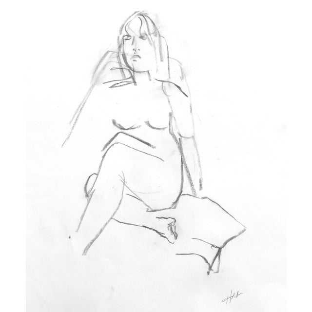 Unique and contemporary charcoal drawing of a beautiful and sensuous model in an atelier in Paris, France. This drawing...