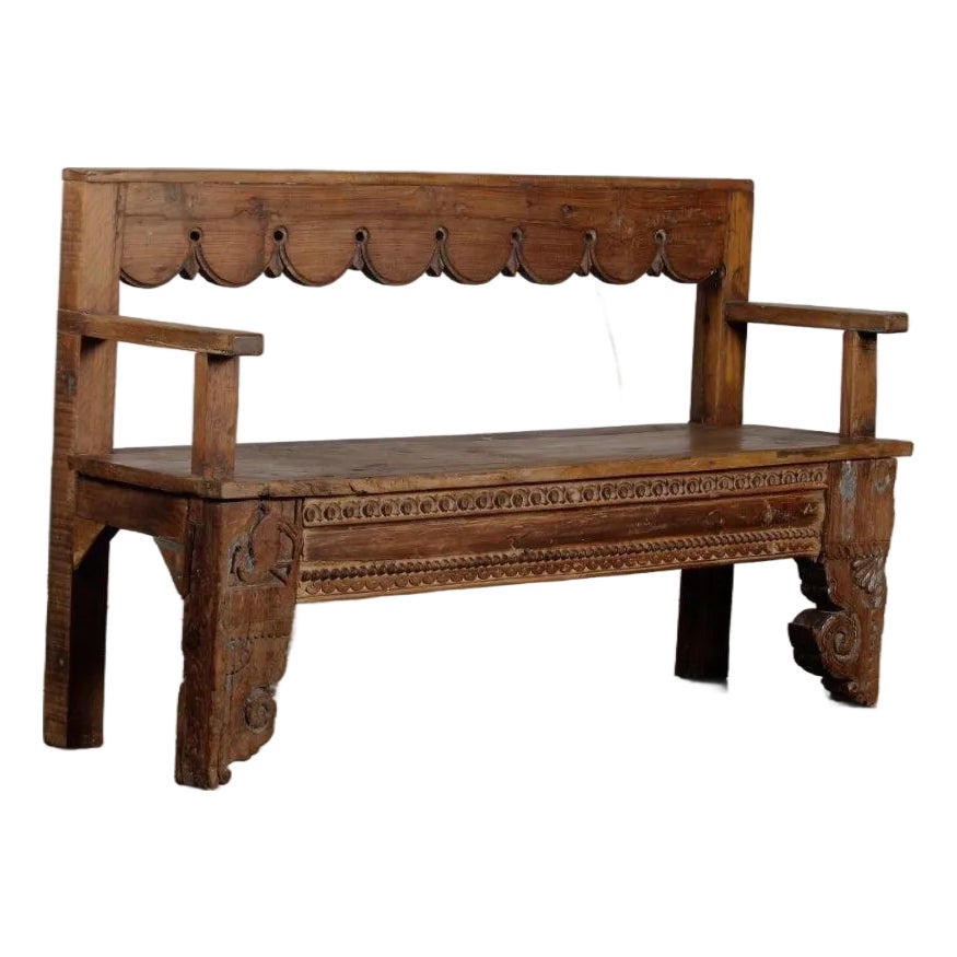 Vintage Indian Carved Teakwood Bench | Chairish