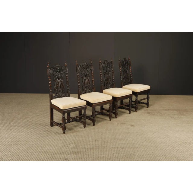 Set of Four 19th Century Renaissance Revival Carved Chairs With Cane Seats For Sale - Image 4 of 17