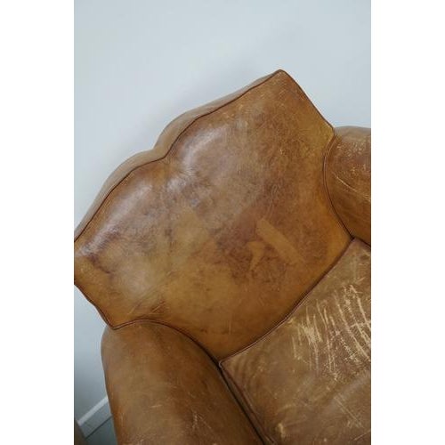French Cognac Moustache Back Leather Club Chairs, 1940s, Set of 2 For Sale - Image 6 of 18