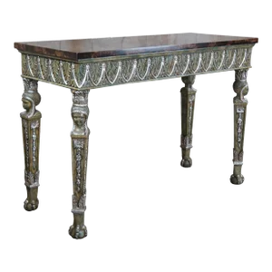 Late 20th Century Maitland Smith Egyptian Revival Faux Marble Ball & Claw Sofa Hall Console Table