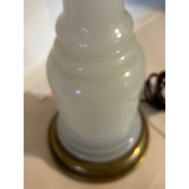 Mid-Century Modern Vintage Frederick Cooper French Opaline Glass Column Table Lamp With Brass Base For Sale - Image 3 of 10