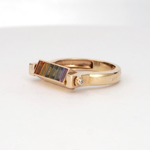 Twistable 14k Yellow Gold Diamond Multi Sapphire Ring 0.27 Carats Size 6.75 For Sale - Image 14 of 18