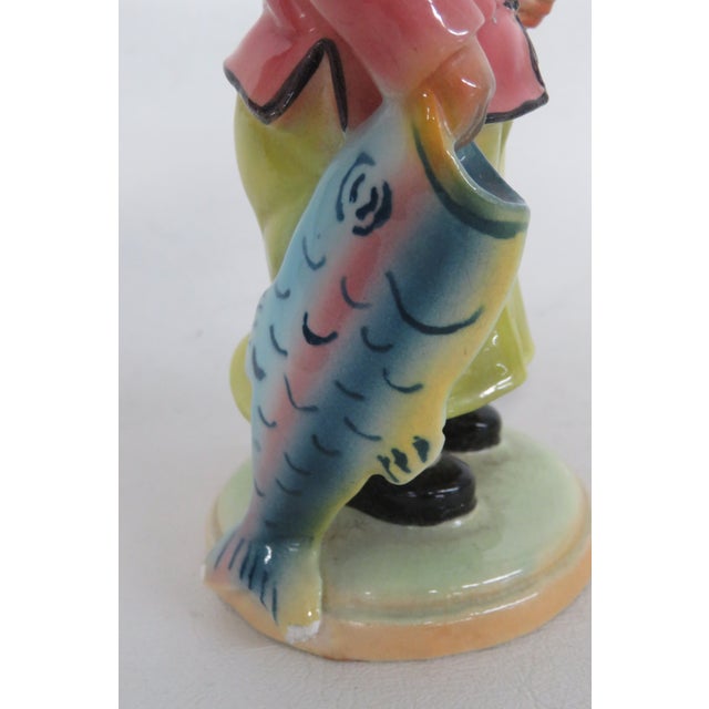 Brad Keeler Art Pottery Ceramic Figurine 601 Asian Boy in Robe With Fish 5025b For Sale - Image 13 of 15