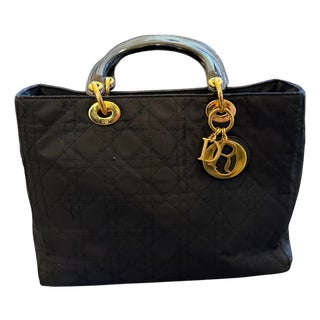 21st Century Black Fabric and Leather Large Lady Dior Bag by Christian Dior For Sale