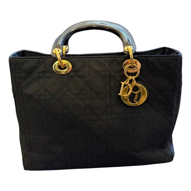 21st Century Black Fabric and Leather Large Lady Dior Bag by Christian Dior For Sale