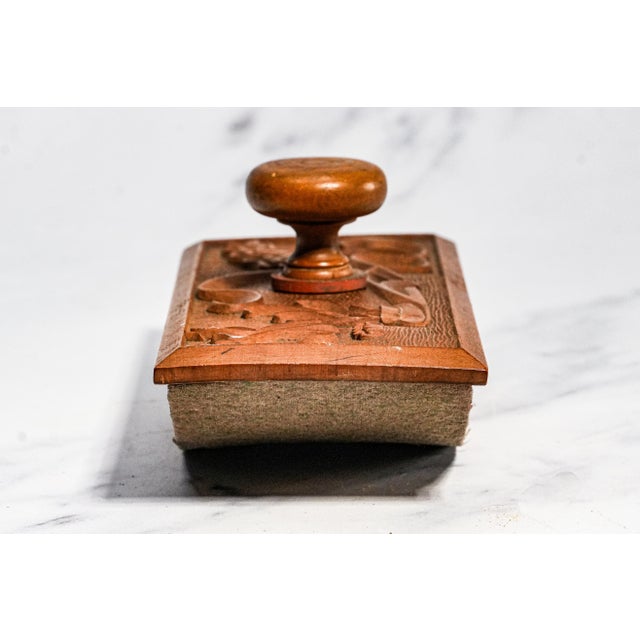 1910s Oversized Antique Art Nouveau Carved Wood Ink Blotter Paperweight World War I 1914–1917 European Folk Art Desk Accessory For Sale - Image 5 of 15