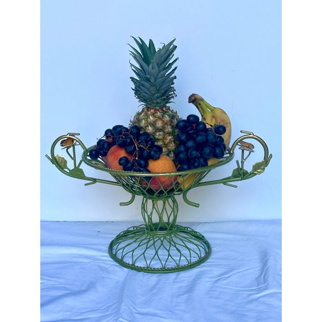 Vintage Wire Basket Pedestal Fruit Bowl With Butterflies For Sale - Image 9 of 10