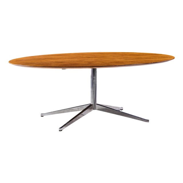 Florence Knoll Mid Century Oval Top Rosewood and Chrome Dining Table For Sale