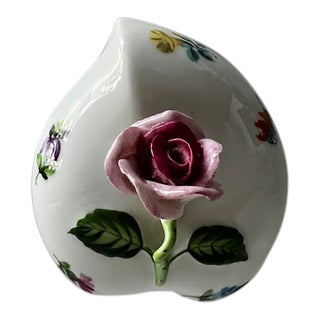 Herend Heart Shaped Box With Rose Top For Sale