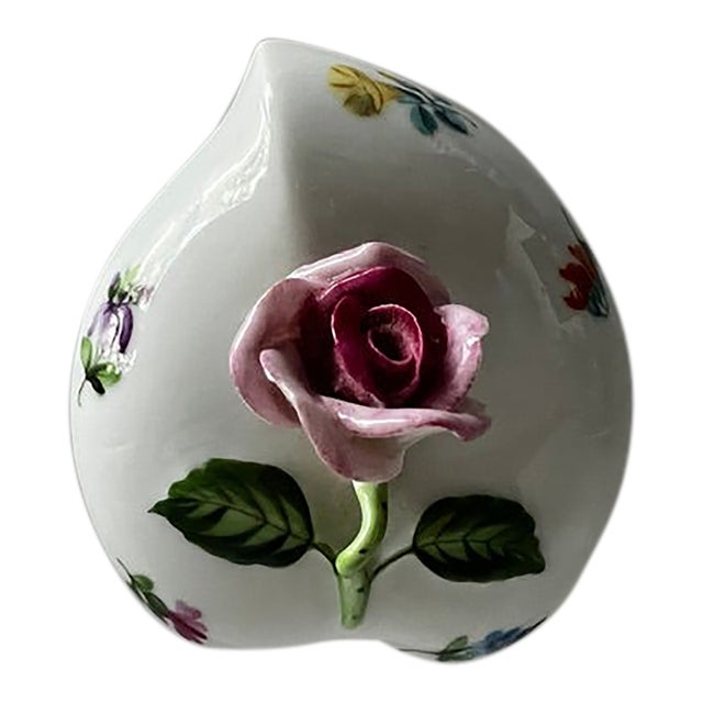 Herend Heart Shaped Box With Rose Top For Sale