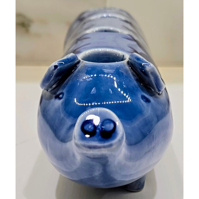 Lisa Larson Gustavsberg Blue Pig Ceramic Candleholder, Studio Pottery Modernist Sweden For Sale In Dallas - Image 6 of 10