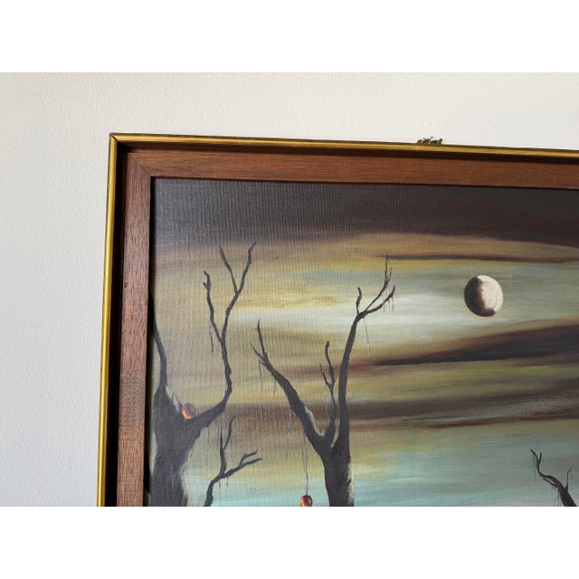 1969 Vintage Geho Surrealist Landscape Oil Painting, Framed For Sale In Miami - Image 6 of 11