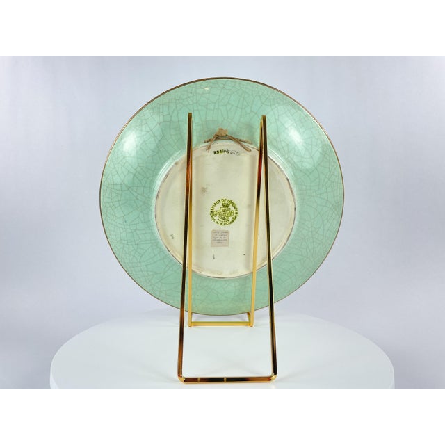 Large Vintage Longwy Raised Enamel Plate by m.p. Chevallier, Chevreuse Décor, C. 1952 For Sale - Image 6 of 16