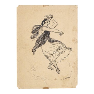 Adolphe Willette, the Spanish with Castanes, Original Drawing, 1890s For Sale