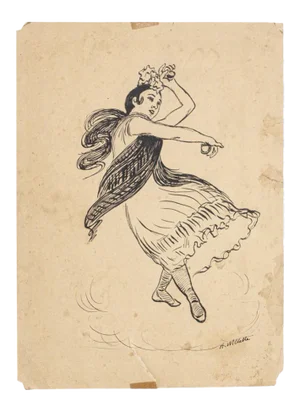 Adolphe Willette, the Spanish with Castanes, Original Drawing, 1890s